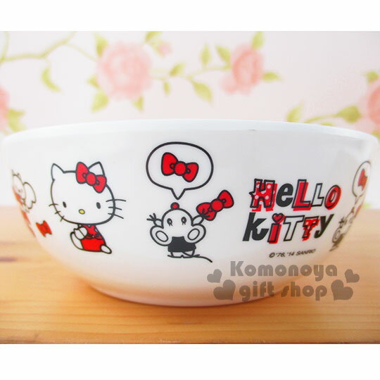 〔小禮堂〕Hello Kitty 美耐皿碗《紅.朋友.蝴蝶結.多動作.320ml》