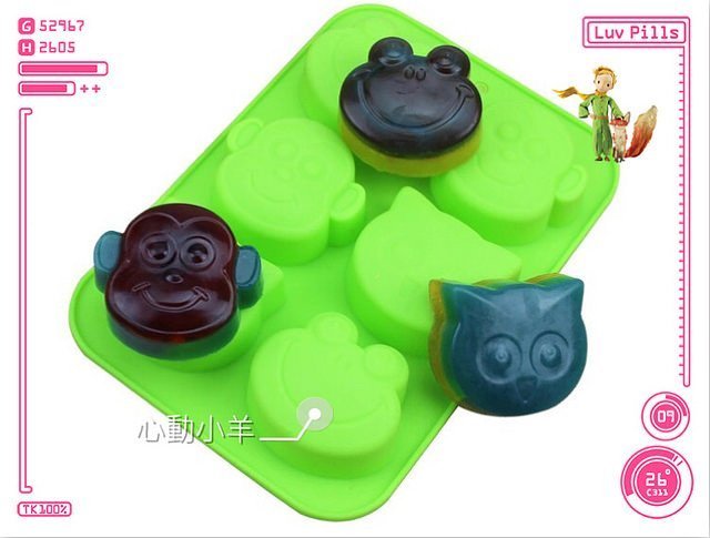 心動小羊^^超可愛6連青蛙猴子手工皂模矽膠模具 果凍 巧克力模具 布丁模具 手工皂模具 製冰盒