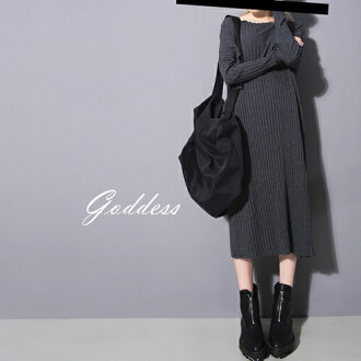 【Goddess】原創設計❖高彈力激瘦暗條紋針織長洋裝✩2色SYUN0101