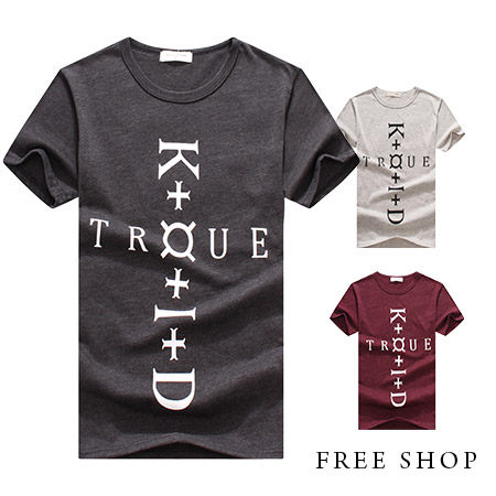 Free Shop【QMDD025】美式休閒KID文字造型設計麻色系圓領棉質短T短袖上衣潮T‧三色