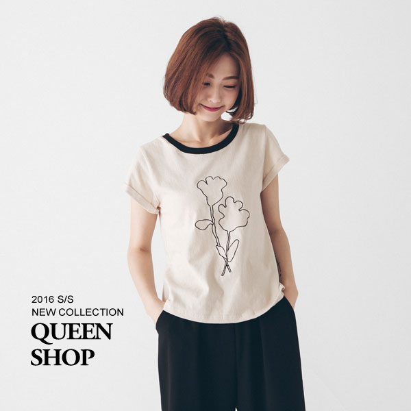 Ｑｕｅｅｎ Ｓｈｏｐ【01093580】配色領繡花上衣＊現貨+預購＊