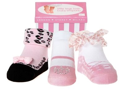 美國 Baby Emporio 造型棉襪 派對女孩 嬰兒襪 襪子 0-9M 3件組 (禮盒)