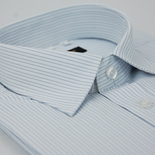 【金‧安德森】白底藍細紋窄版短袖襯衫