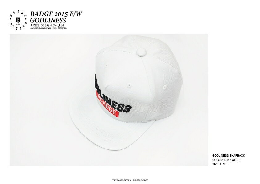 [BADGE網路直營商店]godliness snapback 後扣棒帽(白)