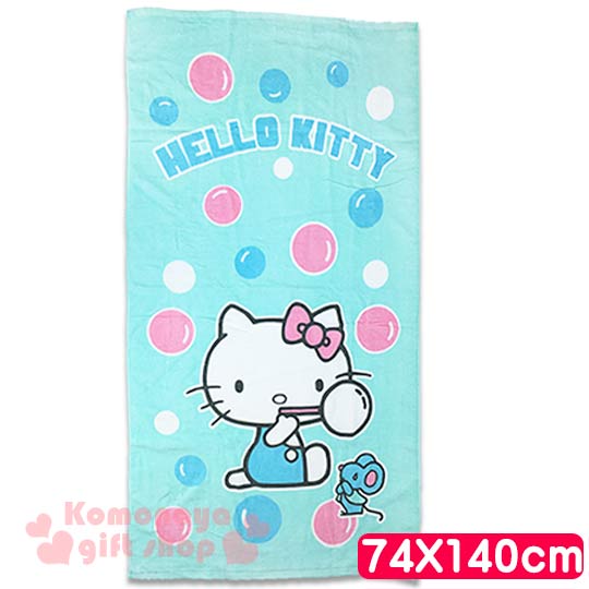 〔小禮堂〕Hello Kitty 大浴巾《綠.側坐.老鼠.泡泡.74x140cm》