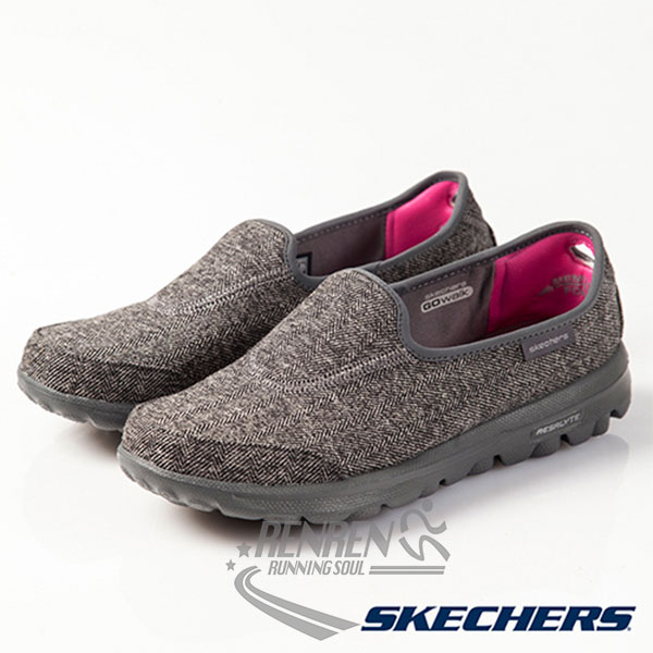 SKECHERS 女健走鞋GOwalk-AFFIX (灰色) 毛衣針織鞋面 抗菌除臭鞋墊 娃娃鞋