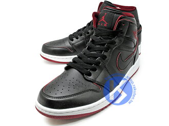 2015 海外入荷 經典重現 復刻鞋款 搭配定番配色 NIKE AIR JORDAN 1 MID BRED BLACK GYM RED 男鞋 黑紅 白底 雷射翅膀 LOGO 皮革 AJ (554724-028) ! 1