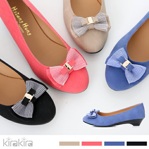娃娃鞋-kirakira-日系優質素面雙層蝴蝶結低跟鞋-2色現+預