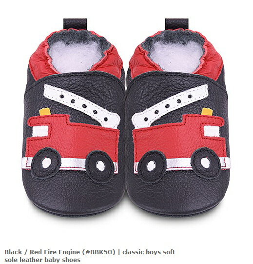 【HELLA 媽咪寶貝】英國 shooshoos 安全無毒真皮手工鞋/學步鞋/嬰兒鞋_黑色消防車(公司貨)