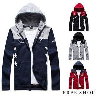 Free Shop【QMD70026】日韓系星星感雙色拼接保暖刷毛配色棉質連帽外套‧四色 MIT台灣製
