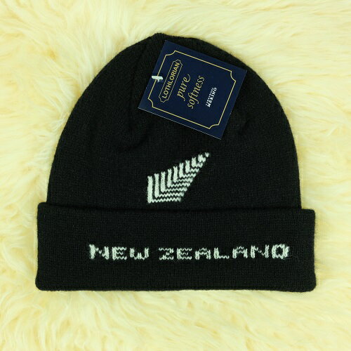 紐西蘭100%純羊毛帽*黑色(蕨葉)(美麗諾Merino)