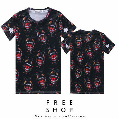 Free Shop【QFSLY2273】日韓美式潮流兇猛羅威納犬袖口星星造型滿版圓領棉質短袖上衣