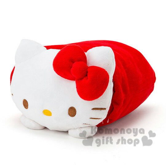 〔小禮堂〕Hello Kitty 造型披肩毯《紅.大臉》可折疊收納成小靠墊