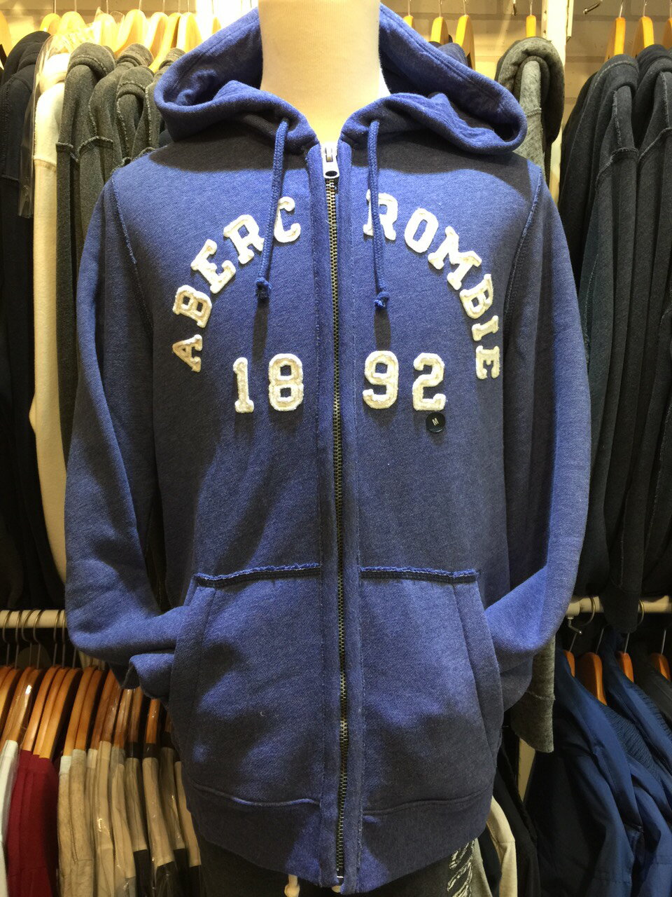 美國傑森』A&F(現貨)男生連帽長袖外套 Abercrombie & Fitch AF 麋鹿LOGO 內裏刷毛 藍色 秋冬新款