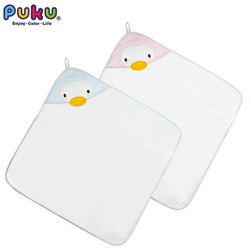 【奇買親子購物網】PUKU 藍色企鵝 造型連帽紗布浴巾(水色/粉色)