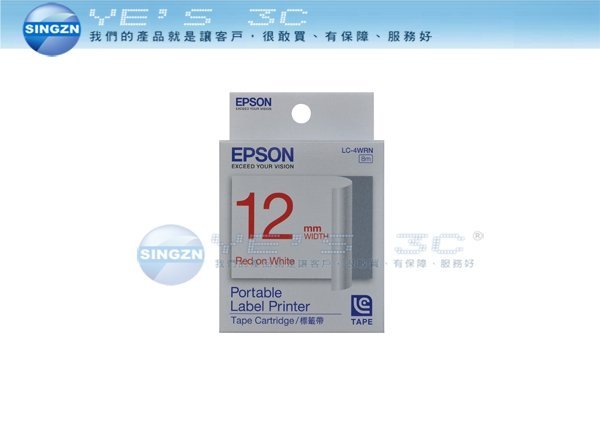「YEs 3C」全新 EPSON 愛普生 LC-4WRN 標籤帶 C53S625002 白底紅字