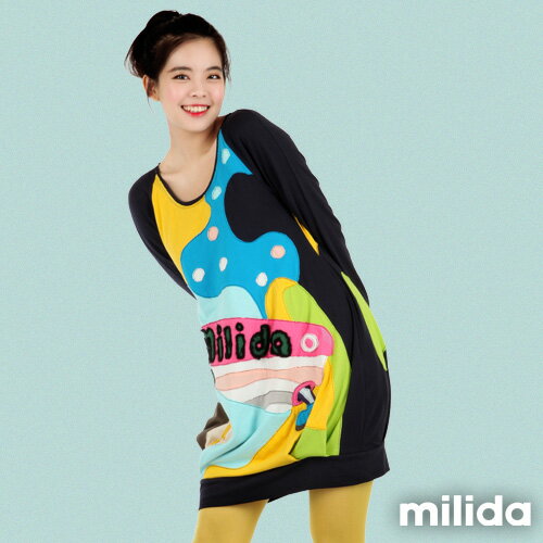 【milida】☆秋冬單品☆洋裝款☆圓領口袋拼貼洋裝