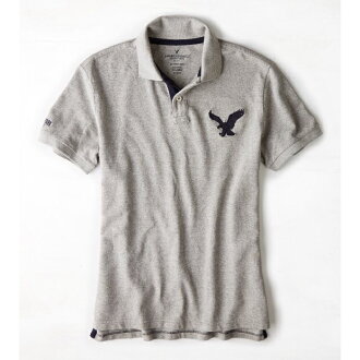 美國百分百【American Eagle】老鷹 AE 男生 網眼 素面 短袖 Polo衫 上衣 灰色 XS S F266