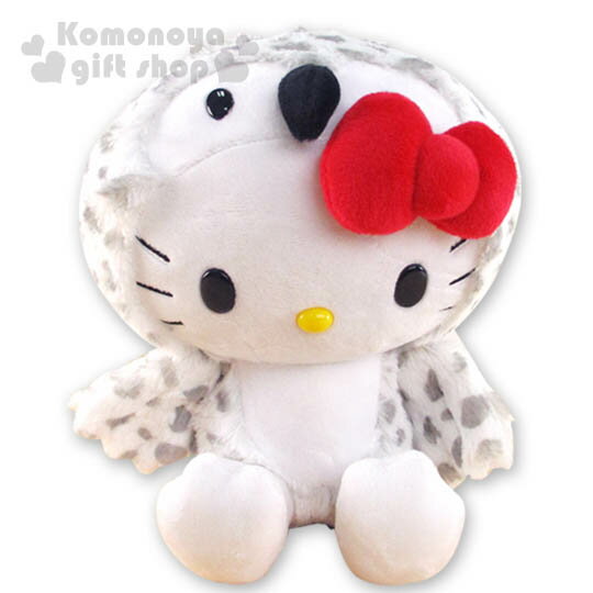 〔小禮堂〕Hello Kitty 造型絨毛玩偶娃娃《白.坐姿.貓頭鷹裝扮》