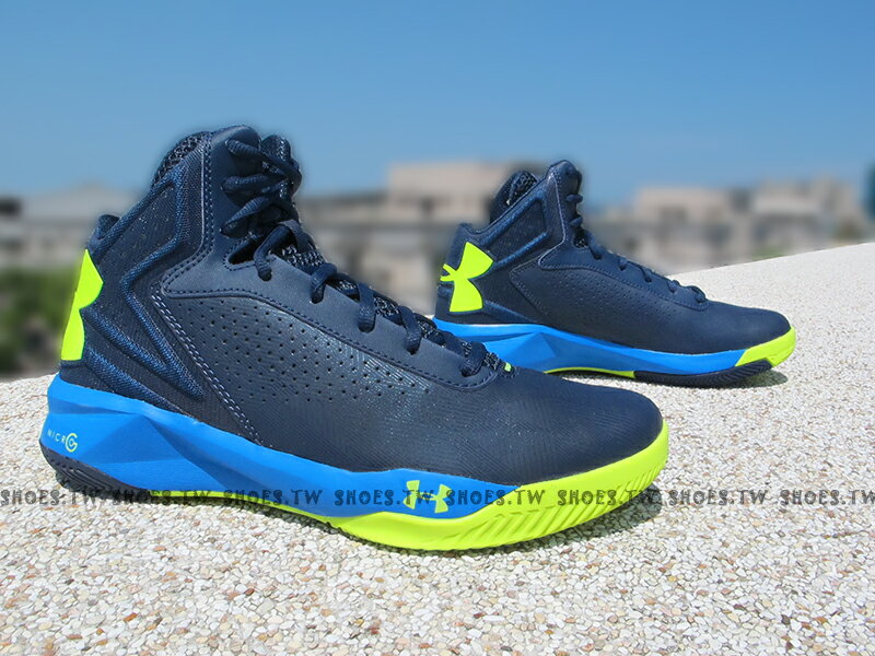 Shoestw【1259013-408】UNDER ARMOUR UA 籃球鞋 藍螢光綠 大LOGO CURRY