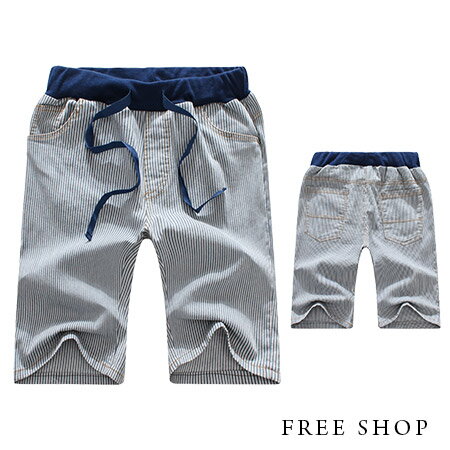 Free Shop【QH0243】日韓風格簡約細直條紋腰間鬆緊抽繩滾邊撞色設計休閒短褲