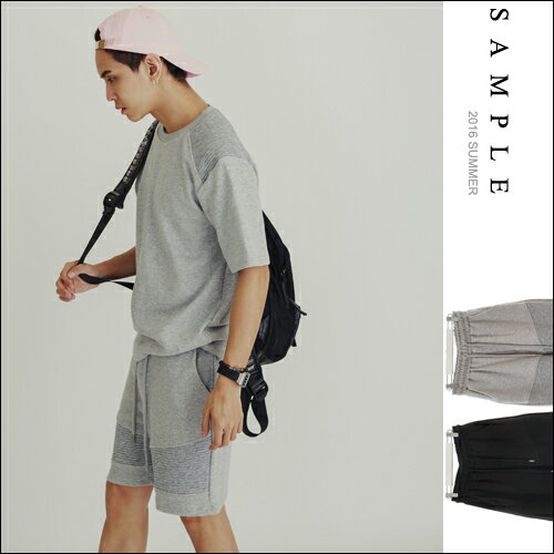 韓國製 運動套裝-短褲 同色羅紋拼接棉褲【PS16203】- SAMPLE