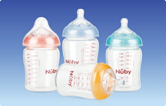 【迷你馬】Nuby 寬口徑防脹氣玻璃奶瓶(240ml) 贈送nacnac草本呵護體驗包