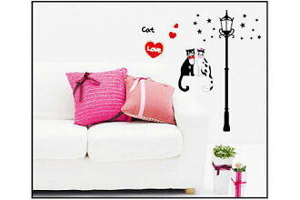 BO雜貨【YP1091】快樂生活網~時尚壁貼~裝飾組合牆貼紙/背景貼/壁貼 Love Cat 情人節