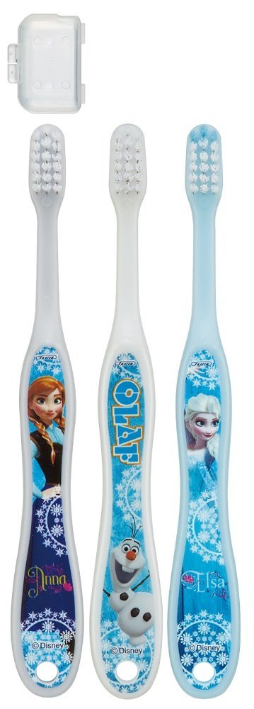 日本製迪士尼冰雪奇緣三入兒童牙刷附刷頭收納盒 /不挑款 (3入)
