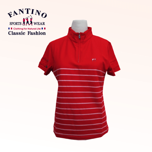 【FANTINO】女款 吸濕排汗橫紋polo衫 (紅) 171313