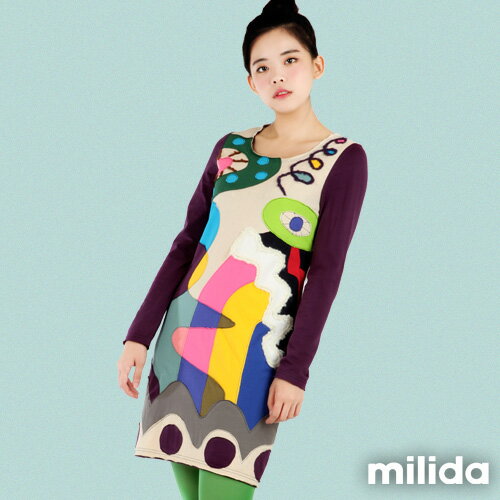 【milida】☆秋冬單品☆洋裝款☆撞色袖拼貼款