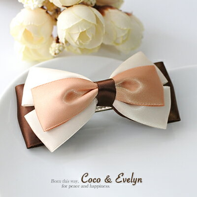 甜美蝴蝶結緞帶三色層次手工飾品髮夾 -Coco & Evelyn
