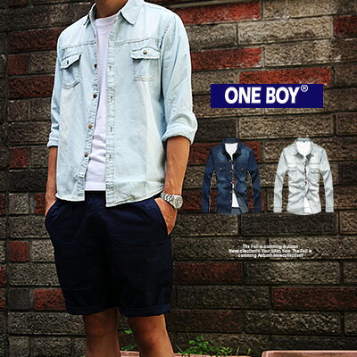 『 One Boy 』【N358001】關鍵秋款無印系丹寧質料長袖襯衫