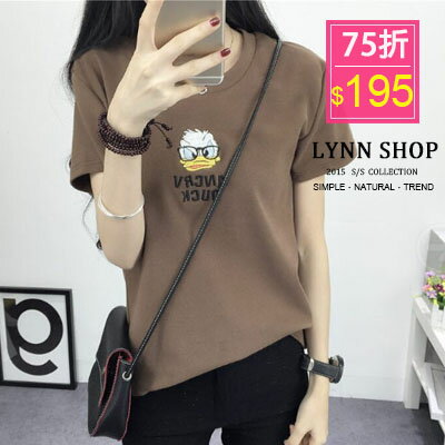 Lynn Shop 【1500082】短袖T恤 俏皮卡通鴨銹花圓領短袖T恤5色 預購