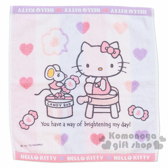 〔小禮堂〕Hello Kitty 方形毛巾《粉.條紋.坐姿.朋友.糖果盒.愛心滿版.34x36》