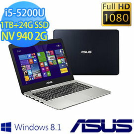 ASUS 華碩  K401LB-0021A5200U 黑 14吋筆記型電腦 i5-5200U/4G/1TB+24G/NV940/WIN8.1  