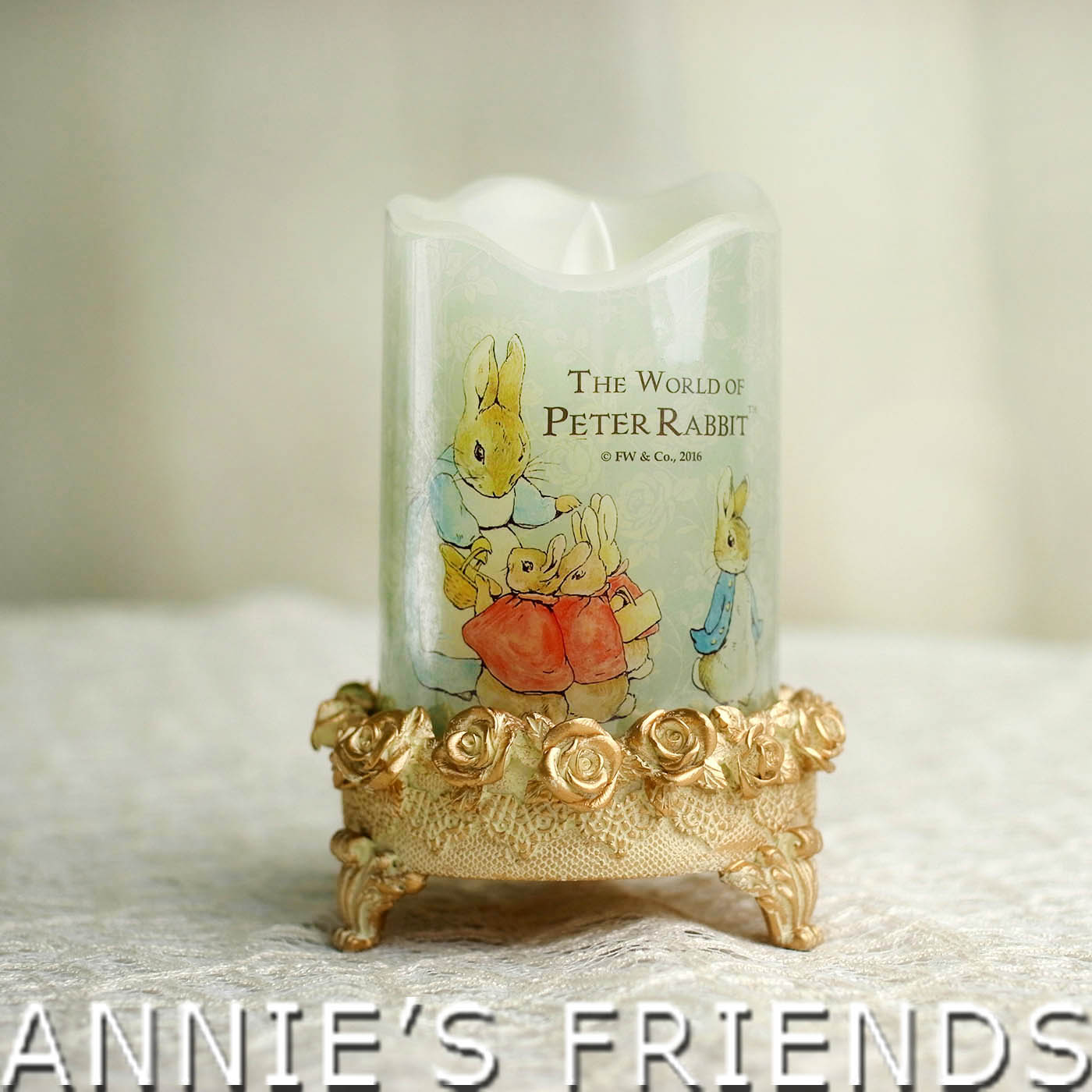 AnniesFriends 彼得兔 Peter Rabbit LED蠟燭燭台 浪漫 典雅 玫瑰 溫馨風 傢飾