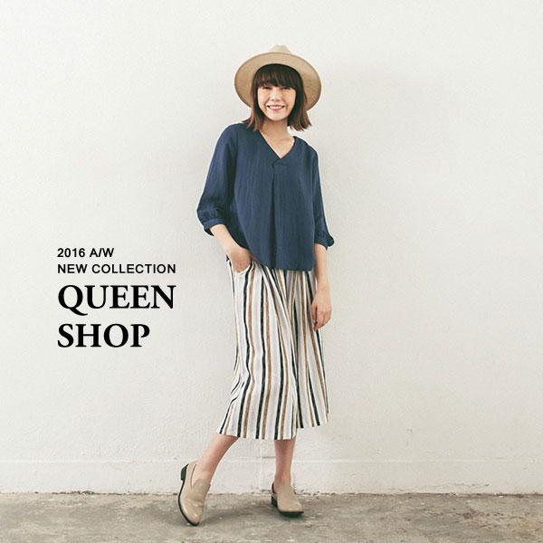 Ｑｕｅｅｎ Ｓｈｏｐ【01094040】Ｖ領前褶上衣直條紋寬褲套裝 ＊現貨+預購＊