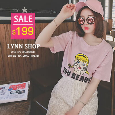 Lynn Shop 【1500093】短袖T恤 雀斑小女孩印花圓領短袖T恤 3色 預購