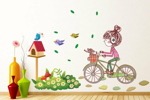 BO雜貨【YV2790】可重複貼 時尚組合壁貼 牆貼 壁貼紙 創意璧貼 小鳥 信箱 單車女孩
