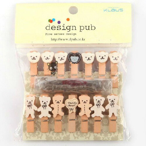 【L15112501】日韓文具-創意小熊相片夾 木頭夾 收納夾 一包12個附麻繩