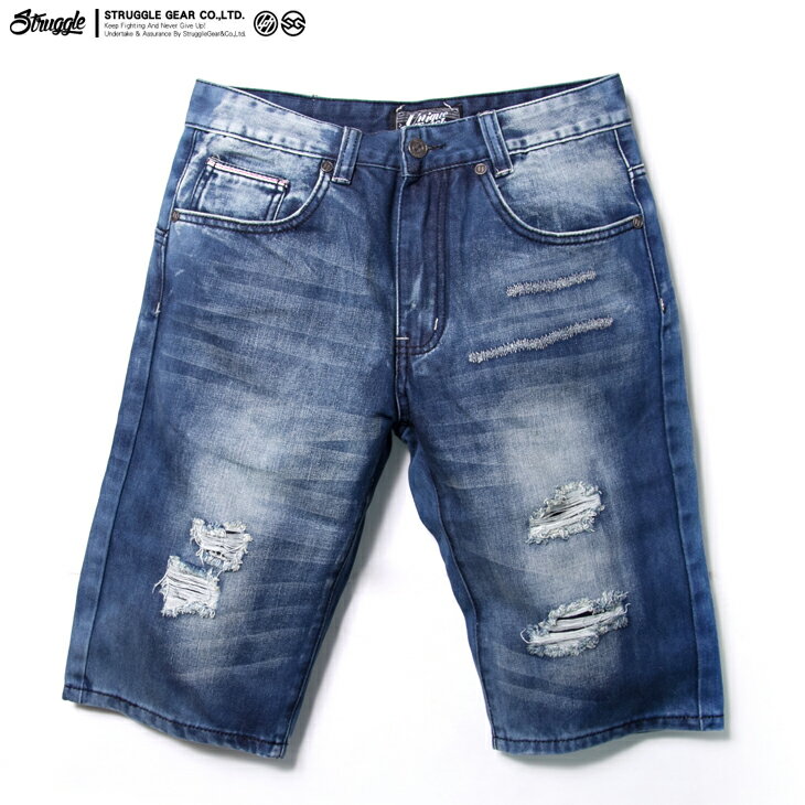 【StruggleGear】街頭破壞造型牛仔短褲「藍色」99226