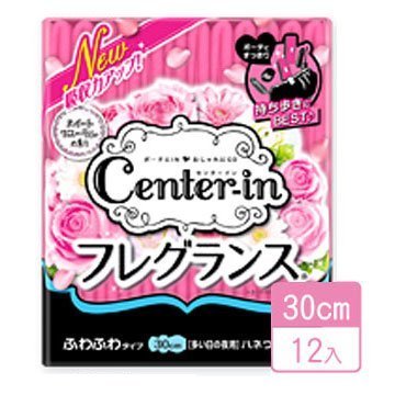 日本【Center-in】玫瑰花香輕柔蝶翼衛生棉-夜用30cm/12入【#06】