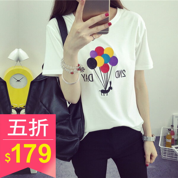 F-DNA★刺繡彩色氣球短袖上衣T恤(2色-M-XL)【ESK1527】