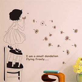 WallFree窩自在 DIY無痕壁貼 牆貼-蒲公英女孩AY715