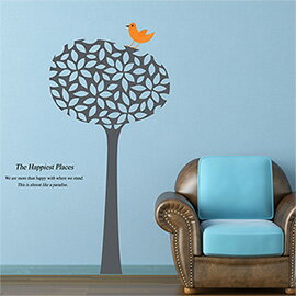 WallFree窩自在 DIY無痕壁貼 牆貼-快樂鳥大樹AY720
