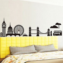 WallFree窩自在 DIY無痕壁貼 牆貼-倫敦剪影AY9082