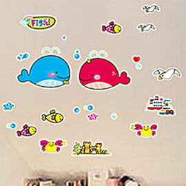 WallFree窩自在 DIY無痕壁貼 牆貼-可愛海豚Y0026