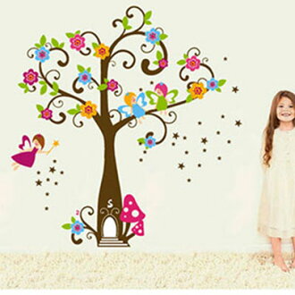 WallFree窩自在 DIY無痕壁貼 牆貼-精靈花樹 JM7158