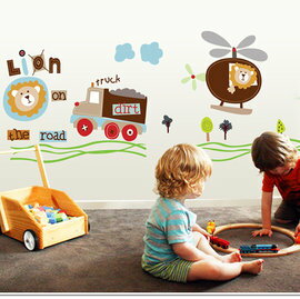 WallFree窩自在 DIY無痕壁貼 牆貼-獅王直升機 AY7011